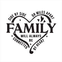 side by side or miles apart family will always be connected by heart background inspirational positive quotes, motivational, typography, lettering design
