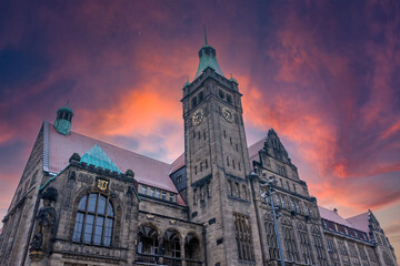 Early morning at the Old City Hall of Chemnitz in east germany saxony