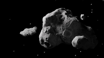 Asteroids on black background  - obrazy, fototapety, plakaty