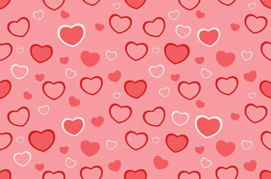 Red love heart seamless pattern illustration. Cute romantic pink hearts background print. Valentine's day holiday backdrop texture, romantic wedding design.