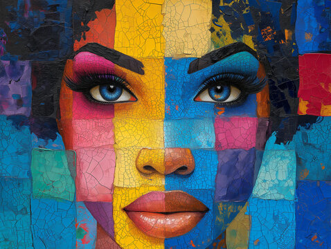 Illustration of African woman face painted with mixed color. Black History Month symbolic picture. Afro symbol to fight racism and to unite different identities. Diversity and ethnicity pride event