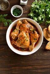 Georgian chicken stew with tomatoes and herbs