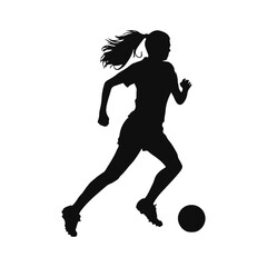 Fototapeta na wymiar Vector football soccer player woman in action with ball isolated on white background female figure 