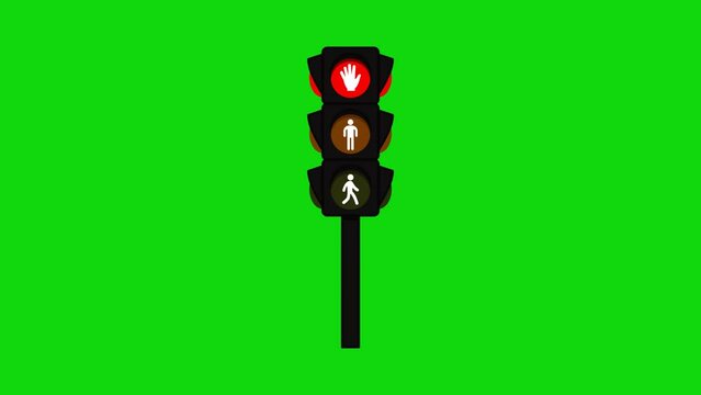 animation Pedestrian traffic light or traffic light with green screen background