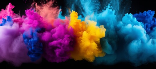 Colorful powder explosion abstract close up of vibrant holi paint bursts on backdrop
