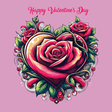 Happy valentine's day 3D Love lettering Red and pink rose flowers eps heart shape vector illustration suitable for greetinsg card, template, poster, t shirt,hoodie, banner and wedding Multipurpose. 
