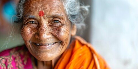 Indian woman 65 years old portrait Generative AI - obrazy, fototapety, plakaty
