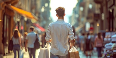 man in stores with bags doing shopping Generative AI