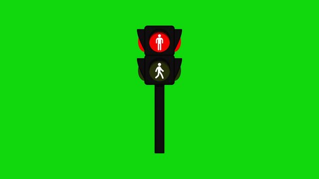 Traffic lights or stoplights on Road Intersection with green screen background