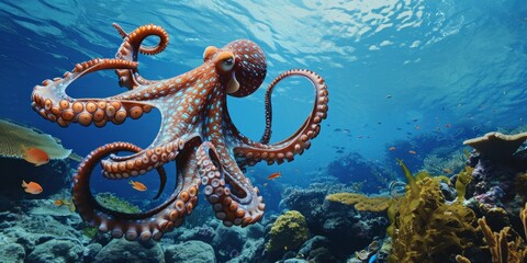octopus underwater in the ocean Generative AI - obrazy, fototapety, plakaty
