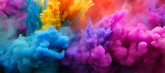Fototapeta premium Vibrant colored powder explosion abstract close up of dust cloud resembling holi paint on backdrop