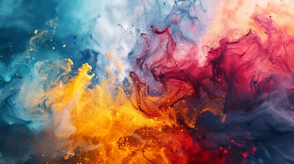 Powders of many colors exploding with each other