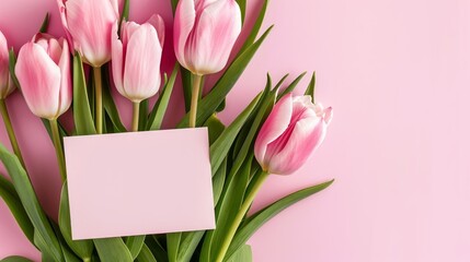 pink tulips with card