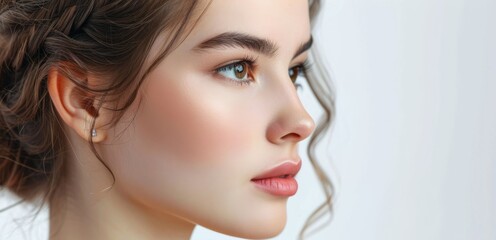 beautiful young European girl profile close-up Generative AI