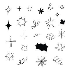Sparkle doodle hand drawn for element and illustration. Black and white