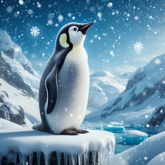 Beautiful penguin on ice