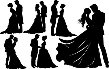 Set of Black and white drawing images of a kissing couple. Lovers, kiss. Wedding themes. Valentine's Day. Vector illustration. AI generated illustration.