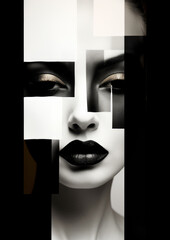 Portrait of a woman abstract contemporary geometric painting style poster, living room deco art	