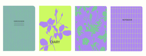 Set of cover page templates with flower. Based on seamless patterns. Headers isolated and replaceable. Perfect for school notebooks, notepads, diaries