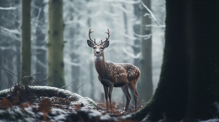 Tranquil Nature: A Deer's Gentle Presence in the Winter Forest