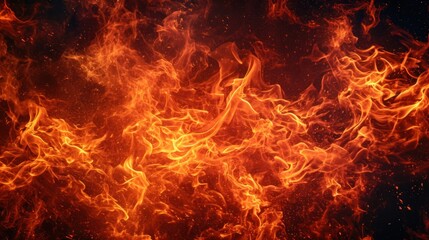 Fototapeta na wymiar Dynamic dance of orange and red flames in darkness evoking heat and energy.