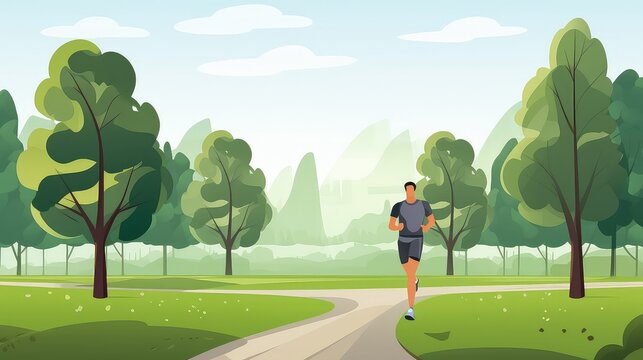Man jogging in the park, cartoon style