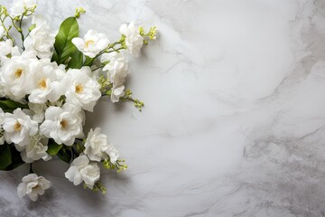White flowers on granite backdrop, conveying funeral and condolences - obrazy, fototapety, plakaty