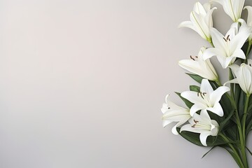 White lilies arranged for mourning or funeral display, with floral mock up