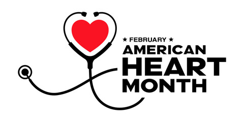 February heart month, American heart month, 
theme, logo, banner, poster, flyer, concept design 
template vector stethoscope heart for heart awareness month, heart health month or national heart month - obrazy, fototapety, plakaty