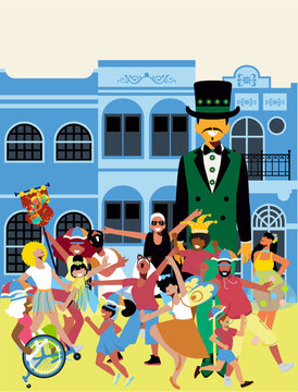Carnival in Brazil, Olinda - Revelers Celebrating Carnival, Jumping in the Bloco do Homem da Meia Noite