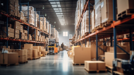 Dynamic Warehouse Scene with Forklift and Shelves of Boxes