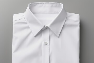 Close-up mockup of a white button-up shirt with branded logo on a gray background. Customizable design for school uniforms.