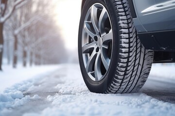 Winter tires on snow-covered road.