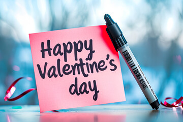 A snapshot of the text "Happy Valentine's Day" handwritten with a marker on a sticky note.
