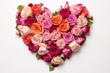 Bouquet of tender roses in the shape of a heart, white isolated background, for Valentine's Day or a romantic date to congratulate anniversary