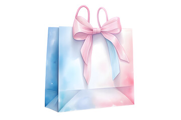 Pink and blue paper shopping bag watercolor	 isolated on transparent background
