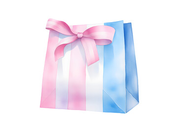 Pink and blue paper shopping bag watercolor	 isolated on transparent background
