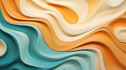 fluid abstract artwork with waves of teal and amber, ideal for interior design, high-quality print material, and artistic illustration