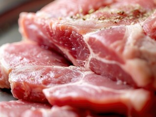 Closeup of pork loin. Macro photo of raw food. fresh raw beef steak, top view