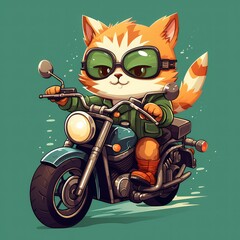 illustration of a cute cat riding a motorcycle