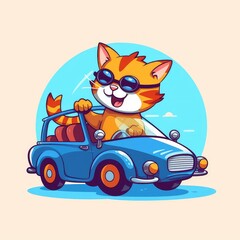illustration of a cute cat riding a car