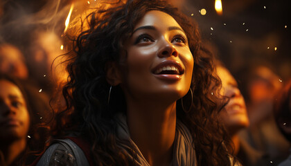 Young women enjoying the night, smiling and looking away generated by AI