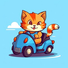 illustration of a cute cat riding a car