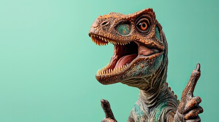 Dinosaur posing on green plain background