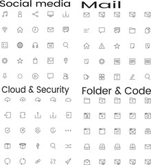 Social media and computer icon set. Mail, Clound and security, folder symbols collection - Stock Vector illustration.