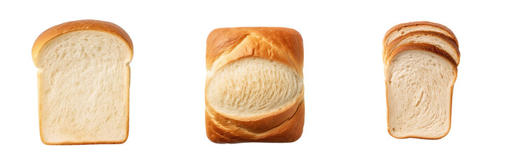 Set of fresh white bread top view on transparent background