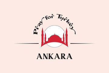 Naklejka premium A vector illustration of a blue mosque silhouette with a prayer for Turkey written below it.
