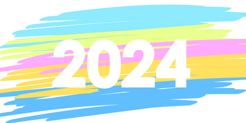 Banner that says 2024 on a bright background of paint stains