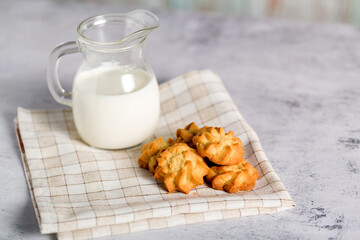 Shortbread Cookies. Fresh Baked Shortbread and Milk on a Light Background