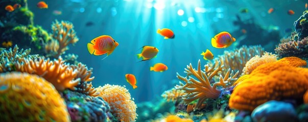 Obraz na płótnie Canvas Underwater view of tropical coral reef with fishes and corals. Beautiful marine life, abstract natural background, gorgeous coral garden underwater, tropical. beauty of wild natu